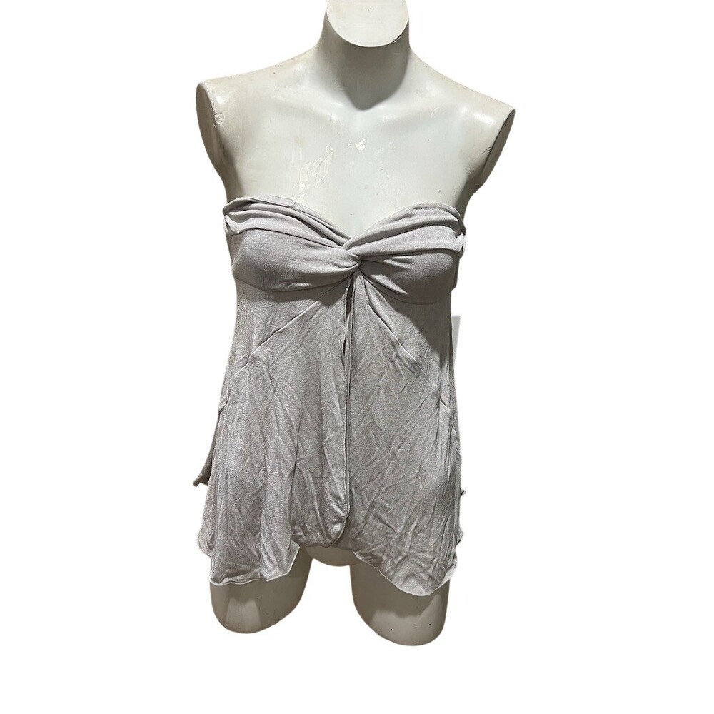 Free People Intimately Strapless Twist Front Tunic Top Womens M Gray Sheer